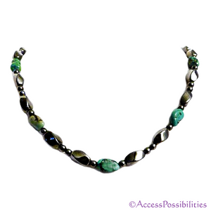 Green Turquoise Large Twist Magnetite Magnetic Necklace | Handcrafted Magnetite Jewelry | Access Possibilities