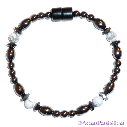 Howlite Hex And Rice Magnetite Magnetic Anklet | Handcrafted Magnetite Jewelry | Access Possibilities