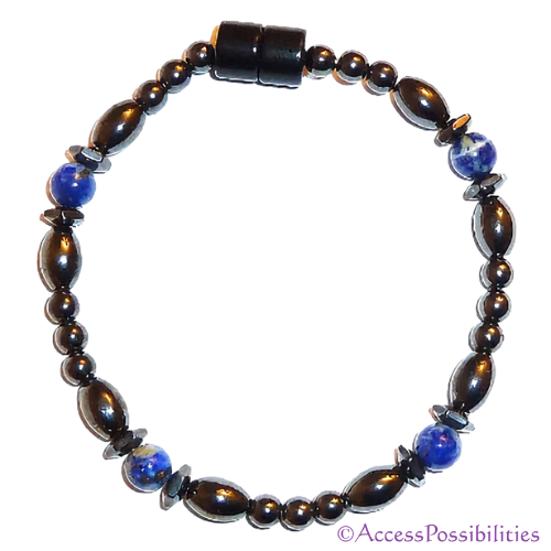 Lapis Lazuli Hex And Rice Magnetite Magnetic Anklet | Handcrafted Magnetite Jewelry | Access Possibilities