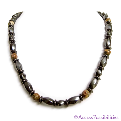 Leopard Skin Jasper Disc And Twist Magnetite Magnetic Necklace | Handcrafted Magnetite Jewelry | Access Possibilities