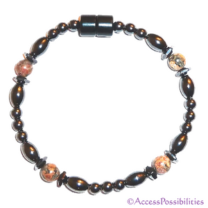 Leopard Skin Jasper Hex And Rice Magnetite Magnetic Anklet | Handcrafted Magnetite Jewelry | Access Possibilities