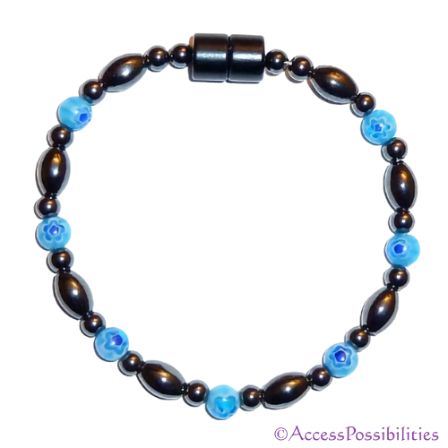 Light Blue Millefiori Magnetite Magnetic Anklet | Handcrafted Magnetite Jewelry | Access Possibilities