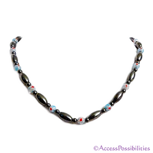 Light Blue Millefiori Magnetite Magnetic Necklace | Handcrafted Magnetite Jewelry | Access Possibilities