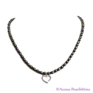 Sterling Silver Lariat Loop Heart Magnetite Magnetic Necklace | Handcrafted Magnetite Jewelry | Access Possibilities