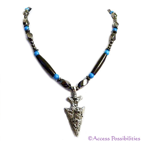 Metal Arrowhead Howlite And Bone Magnetite Magnetic Necklace | Custom Handmade Magnetic Jewelry | Access Possibilities