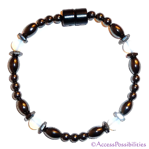 Moonstone Hex And Rice Magnetite Magnetic Anklet | Handcrafted Magnetite Jewelry | Access Possibilities