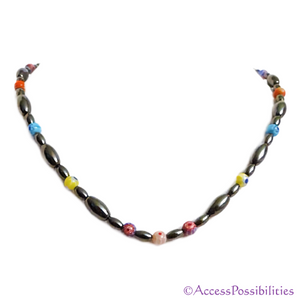 Multi-Color Millefiori Rice Magnetite Magnetic Necklace | Handcrafted Magnetite Jewelry | Access Possibilities