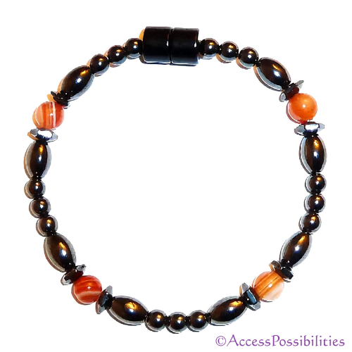 Orange Carnelian Hex And Rice Magnetite Magnetic Anklet | Handcrafted Magnetite Jewelry | Access Possibilities