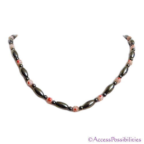 Pink Millefiori Magnetite Magnetic Necklace | Handcrafted Magnetite Jewelry | Access Possibilities