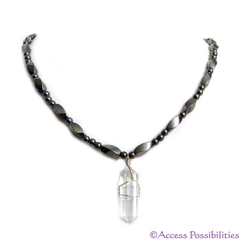 Quartz Wire Wrap Crystal Point Pendant Magnetite Magnetic Necklace (5x11) | Handcrafted Magnetite Jewelry | Access Possibilities
