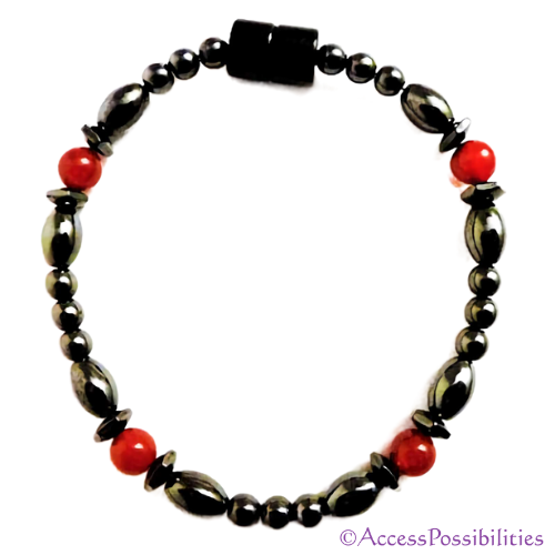 Red Carnelian Hex And Rice Magnetite Magnetic Anklet | Handcrafted Magnetite Jewelry | Access Possibilities