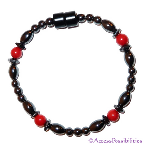 Red Coral Hex And Rice Magnetite Magnetic Anklet | Handcrafted Magnetite Jewelry | Access Possibilities