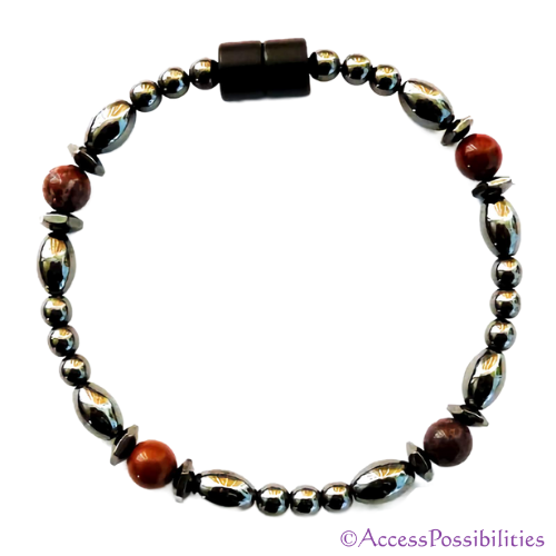 Red Jasper Hex And Rice Magnetite Magnetic Anklet | Handcrafted Magnetite Jewelry | Access Possibilities