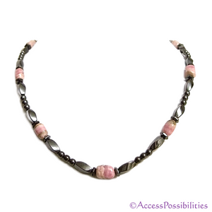 Rhodochrosite Hex And Twist Magnetite Magnetic Necklace | Handcrafted Magnetite Jewelry | Access Possibilities