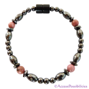 Rhodonite Hex And Rice Magnetite Magnetic Bracelet | Handcrafted Magnetite Jewelry | Access Possibilities