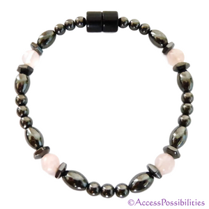 Rose Quartz Hex And Rice Magnetite Magnetic Anklet | Handcrafted Magnetite Jewelry | Access Possibilities