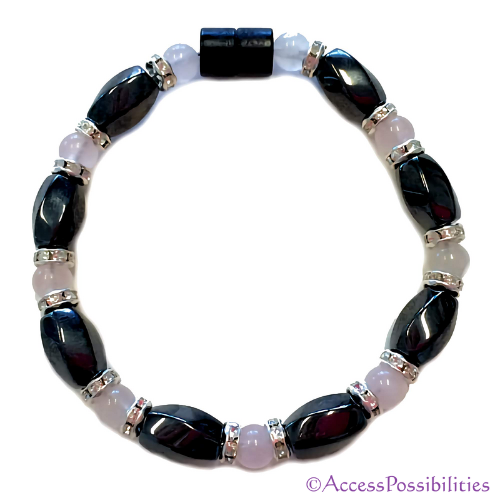 Rose Quartz Silver Swarovski Crystal Magnetite Magnetic Bracelet | Handcrafted Magnetite Jewelry | Access Possibilities