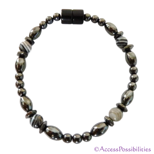 Sardonyx Hex And Rice Magnetite Magnetic Anklet | Handcrafted Magnetite Jewelry | Access Possibilities