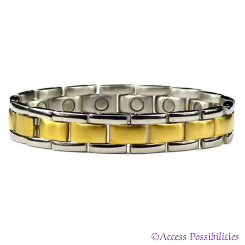 Ingot Wide Two-Tone Stainless Steel Magnetic Bracelet | Magnetic Link Jewelry | Access Possibilities