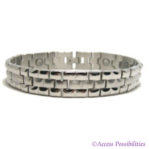 Diamond Cut Silver Stainless Steel Magnetic Bracelet | Magnetic Link Jewelry | Access Possibilities