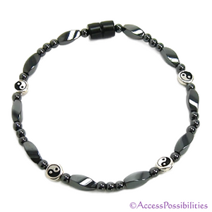 Silver Yin Yang Bead Magnetite Magnetic Anklet | Handcrafted Magnetite Jewelry | Access Possibilities