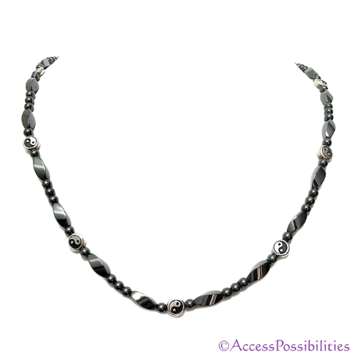 Silver Yin Yang Bead Magnetite Magnetic Necklace | Handcrafted Magnetite Jewelry | Access Possibilities