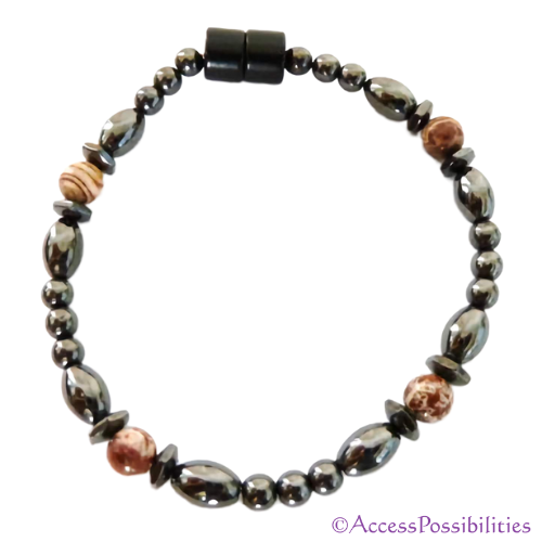 Snakeskin Jasper Hex And Rice Magnetite Magnetic Anklet | Handcrafted Magnetite Jewelry | Access Possibilities