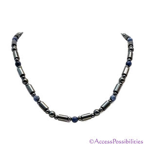 Sodalite Cylinder And Round Magnetite Magnetic Necklace | Handcrafted Magnetite Jewelry | Access Possibilities