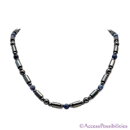 Sodalite Cylinder And Round Magnetite Magnetic Necklace | Handcrafted Magnetite Jewelry | Access Possibilities