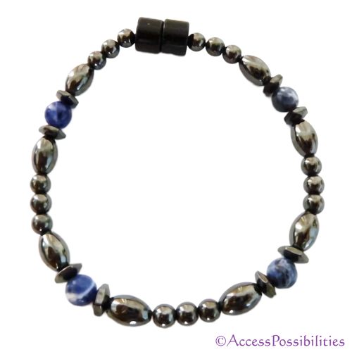 Sodalite Hex And Rice Magnetite Magnetic Anklet | Handcrafted Magnetite Jewelry | Access Possibilities