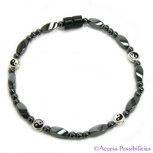Silver Yin Yang Bead Magnetite Magnetic Anklet | Magnetite Jewelry | Access Possibilities