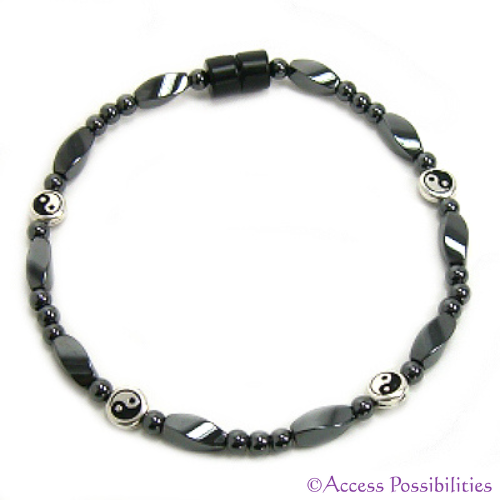 Silver Yin Yang Bead Magnetite Magnetic Bracelet | Magnetite Jewelry | Access Possibilities