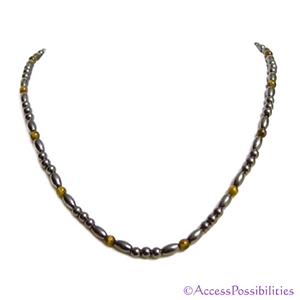 Tiger Eye Baby Rice And Round Magnetite Magnetic Necklace | Handcrafted Magnetite Jewelry | Access Possibilities