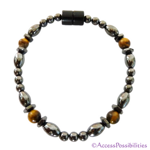 Tiger Eye Hex And Rice Magnetite Magnetic Anklet | Handcrafted Magnetite Jewelry | Access Possibilities