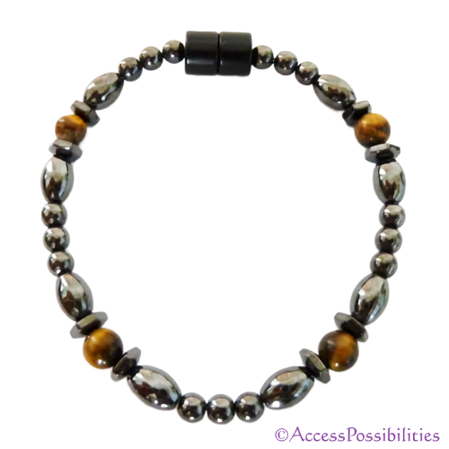 Tiger Eye Hex And Rice Magnetite Magnetic Anklet | Handcrafted Magnetite Jewelry | Access Possibilities