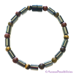 Tiger Eye Red Jasper Cylinder Magnetite Magnetic Bracelet | Handcrafted Magnetite Jewelry | Access Possibilities