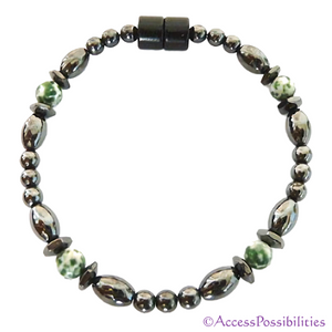 Tree Agate Hex And Rice Magnetite Magnetic Anklet | Handcrafted Magnetite Jewelry | Access Possibilities