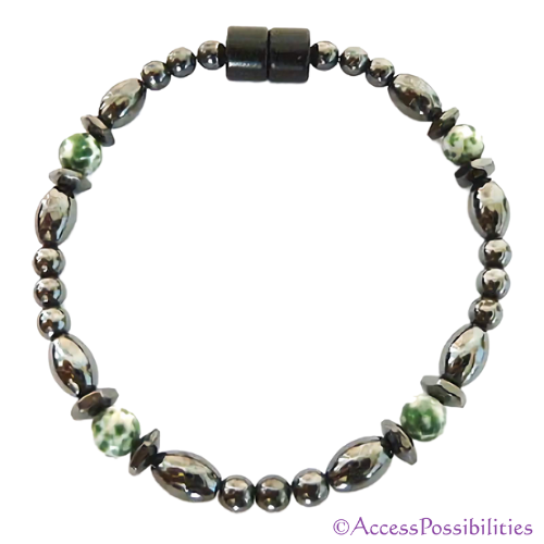 Tree Agate Hex And Rice Magnetite Magnetic Anklet | Handcrafted Magnetite Jewelry | Access Possibilities