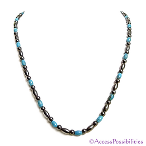 Turquoise Baby Rice And Round Magnetite Magnetic Necklace | Handcrafted Magnetite Jewelry | Access Possibilities