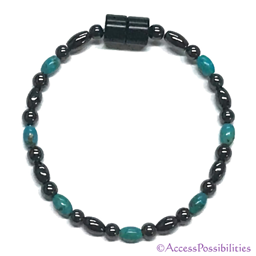 Turquoise Baby Rice And Round Magnetite Magnetic Bracelet | Handcrafted Magnetite Jewelry | Access Possibilities