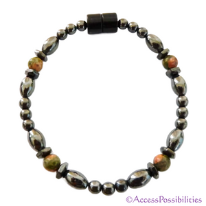 Unakite Hex And Rice Magnetite Magnetic Anklet | Handcrafted Magnetite Jewelry | Access Possibilities