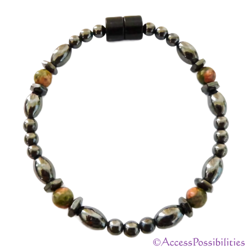 Unakite Hex And Rice Magnetite Magnetic Anklet | Handcrafted Magnetite Jewelry | Access Possibilities