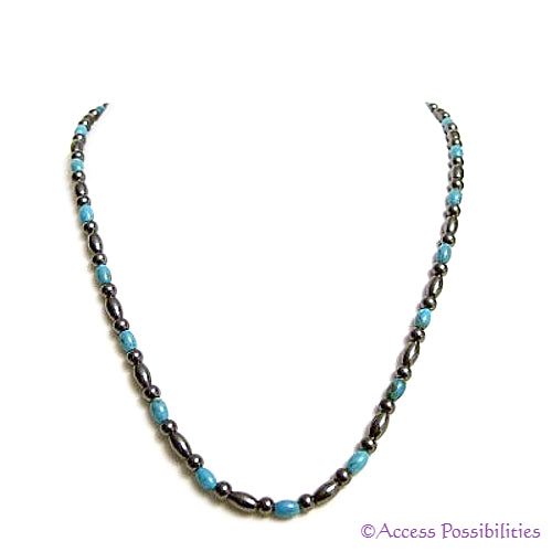 Turquoise Baby Rice And Round Magnetite Magnetic Necklace | Handcrafted Magnetite Jewelry | Access Possibilities