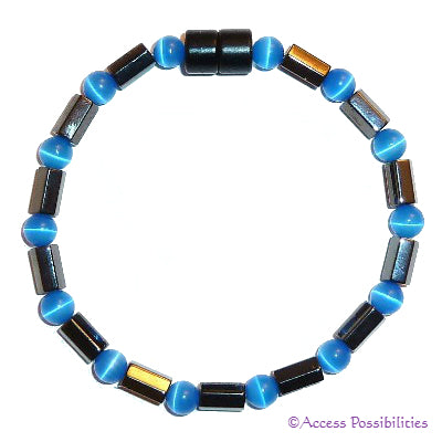 Blue Cat Eye Faceted Magnetite Magnetic Anklet | Access Possibilities