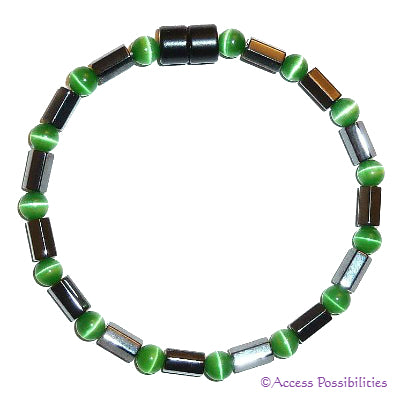 Green Cat Eye Faceted Magnetite Magnetic Anklet | Access Possibilities