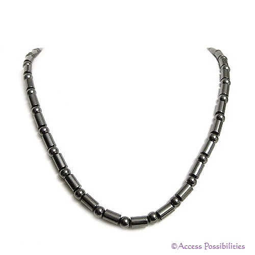 Cylinder And Round Magnetite Magnetic Necklace