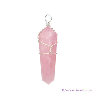 Rose Quartz Crystal Point Wire Wrapped Gemstone Pendant | Access Possibilities