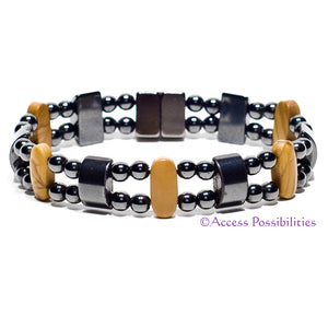 Brown Wood Grain Jasper Double Magnetite Magnetic Bracelet | Magnetic Therapy | Access Possibilities