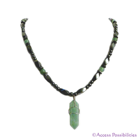Aventurine Wire Wrap Crystal Point Pendant Magnetite Magnetic Necklace | Magnetic Jewelry | Access Possibilities