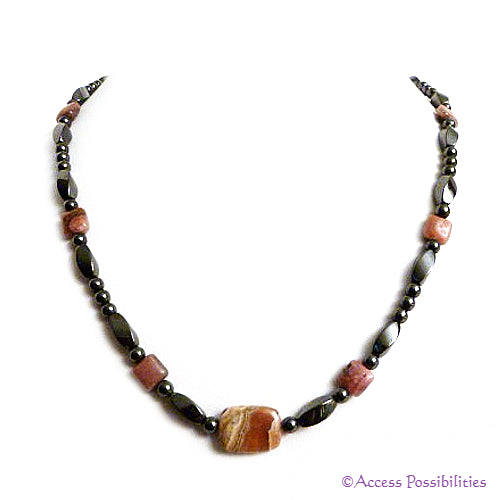 Rhodochrosite Twist And Round Magnetite Magnetic Necklace | Magnetite Jewelry | Access Possibilities